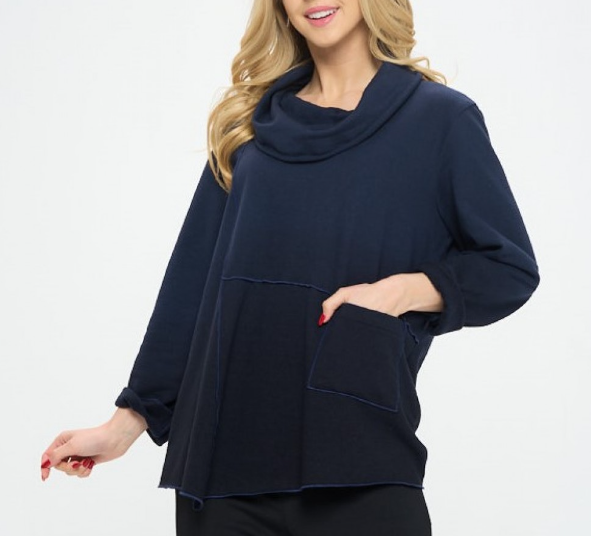 Focus Clothing - Fleece Terry Mock Neck Tunic FINAL SALE ITEM