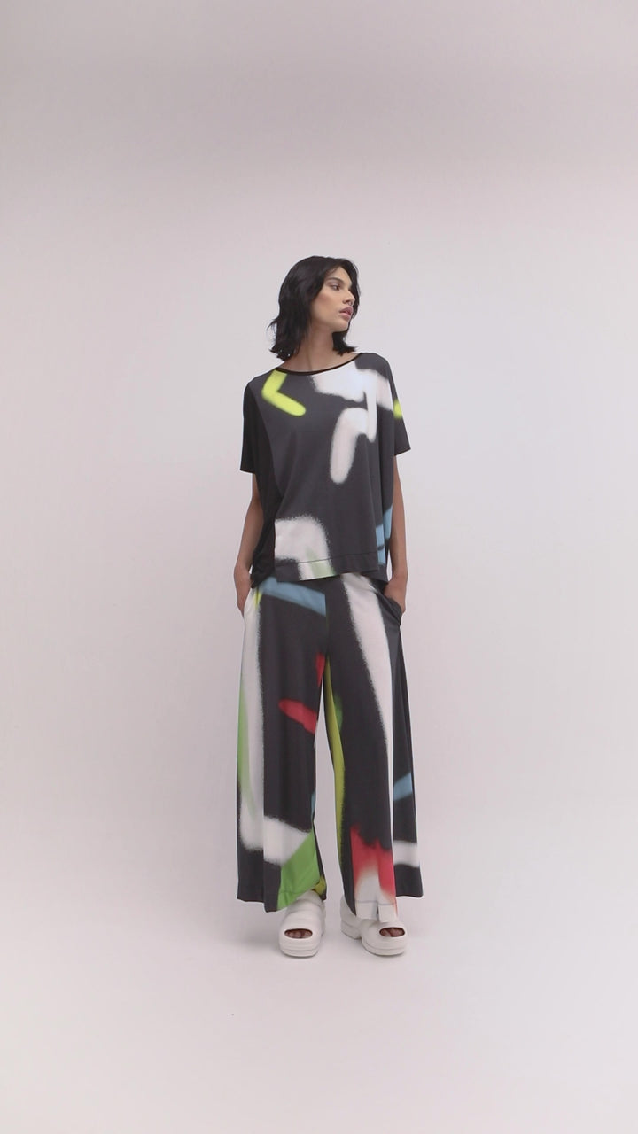 Ozai N Ku -  Paintbrush Palazzo Pants FINAL SALE ITEM