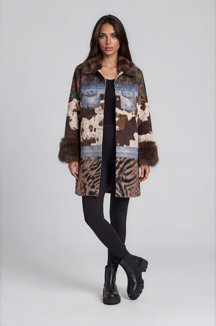 Adore Mixed Media Faux Fur Statement Coat front view
