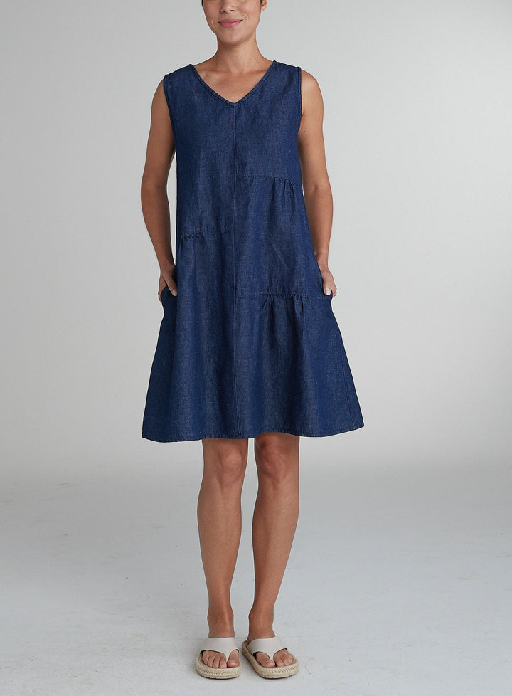 Cut Loose Flax Denim - Patch Dress ( Special Order )