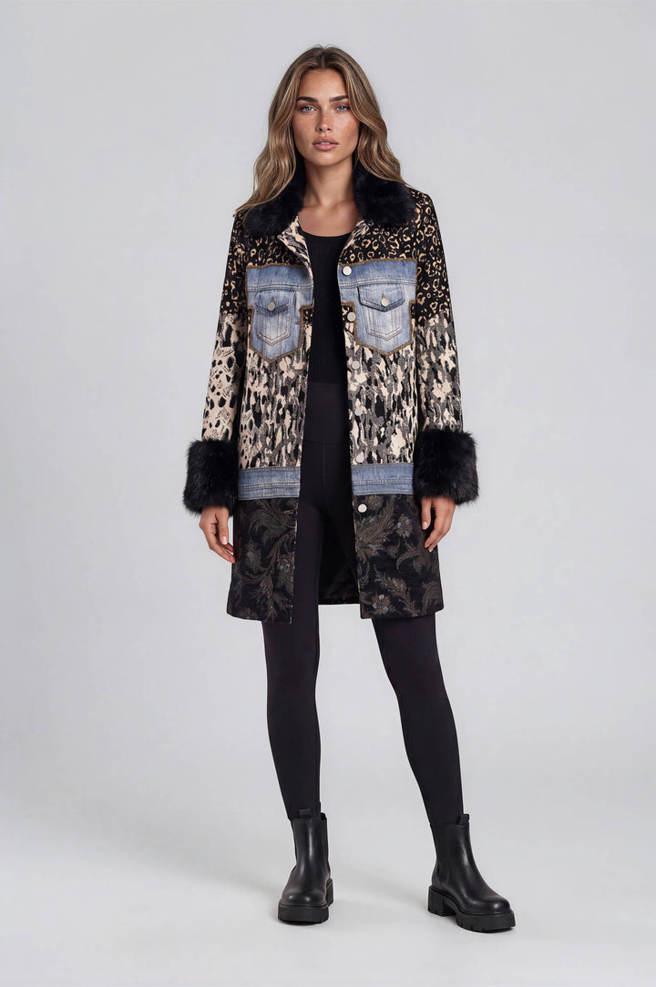 Adore Mixed Media Faux Fur Trim Jacket front view