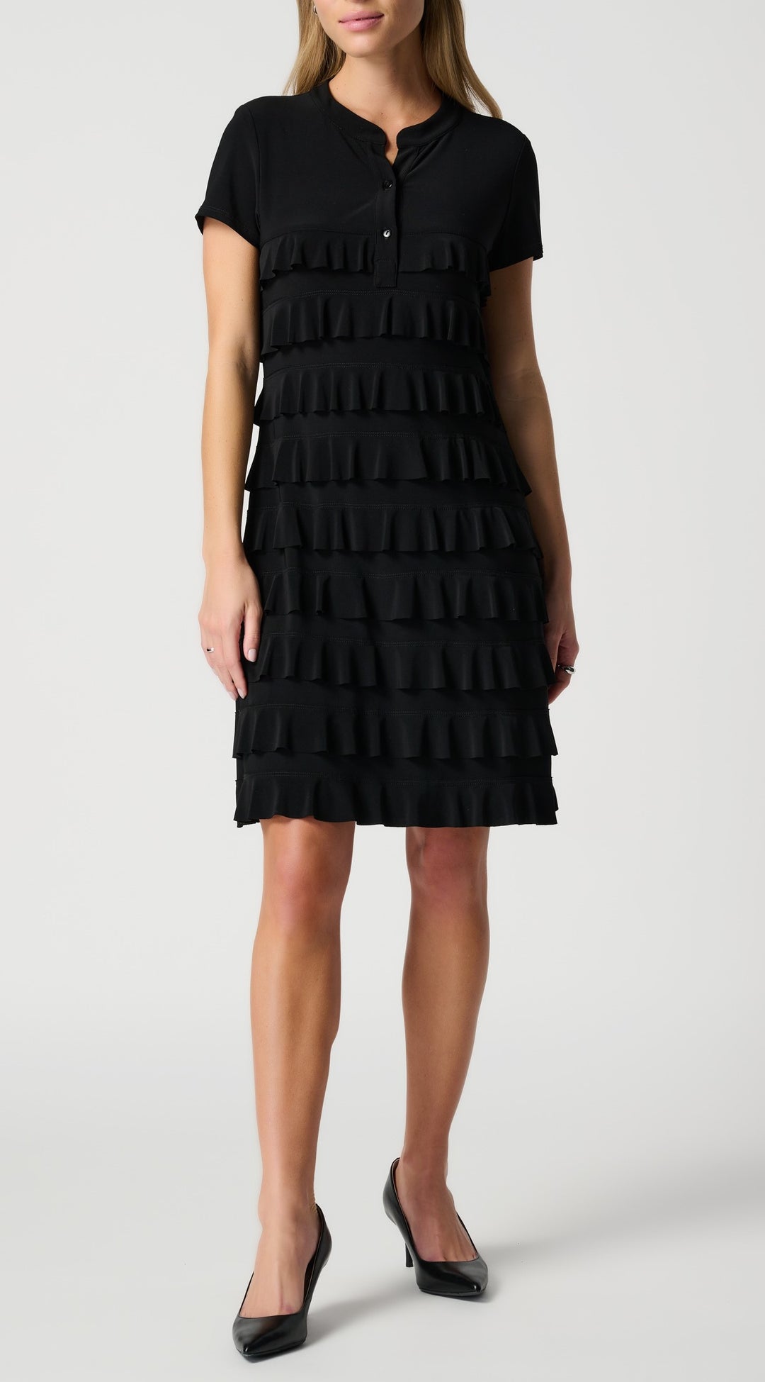 Joseph Ribkoff Black Short Sleeve Ruffled Dress Style 211350S 6 Joseph Ribkoff Black Short Sleeve Ruffled Dress Style 211350S 6