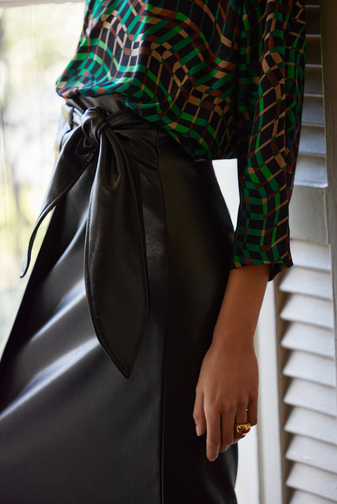 Joseph Ribkoff Black Knee Length Faux Leather Skirt Joseph Leather