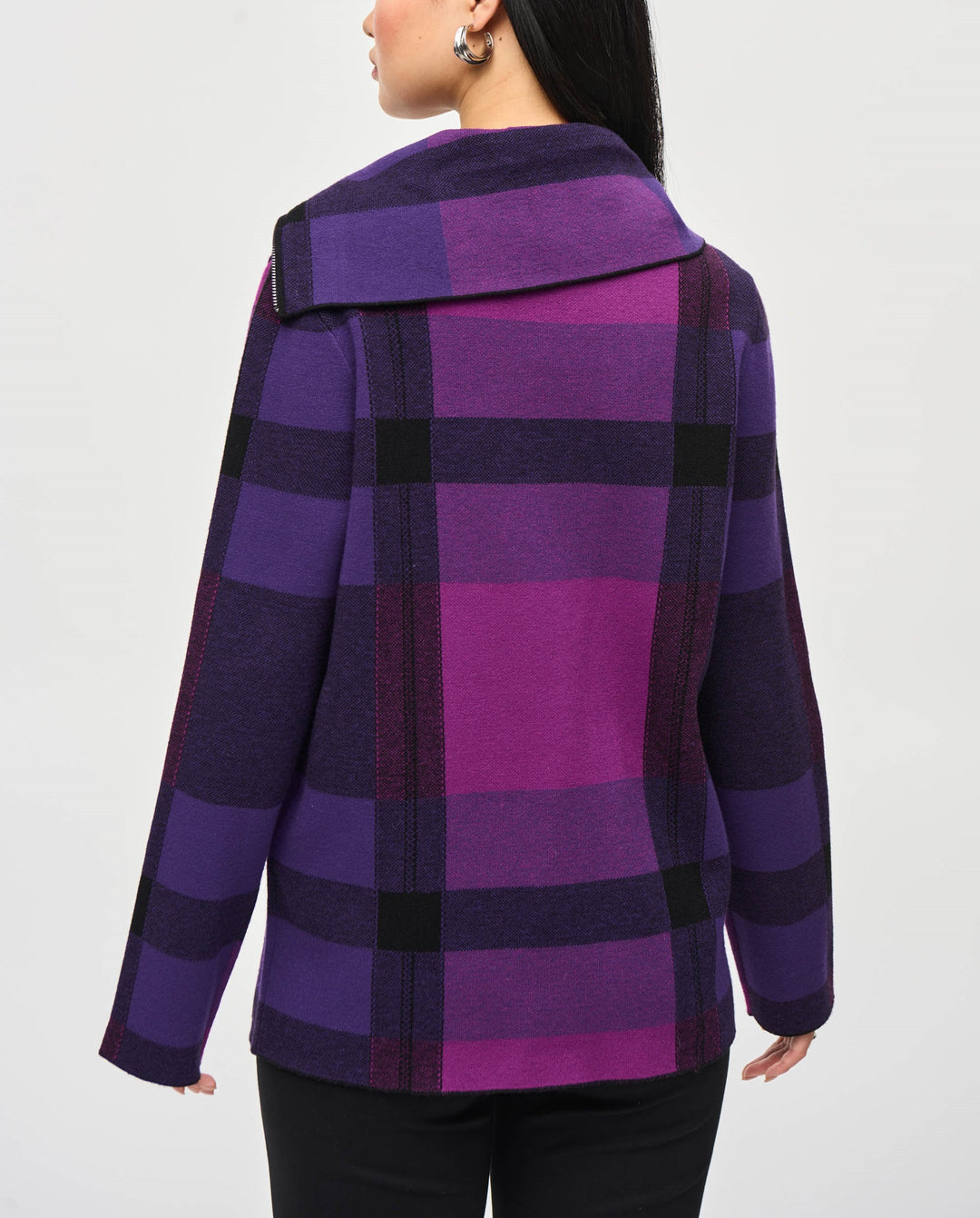 Joseph Ribkoff Sweater - Plaid Jacquard Cowl Neck Sweater