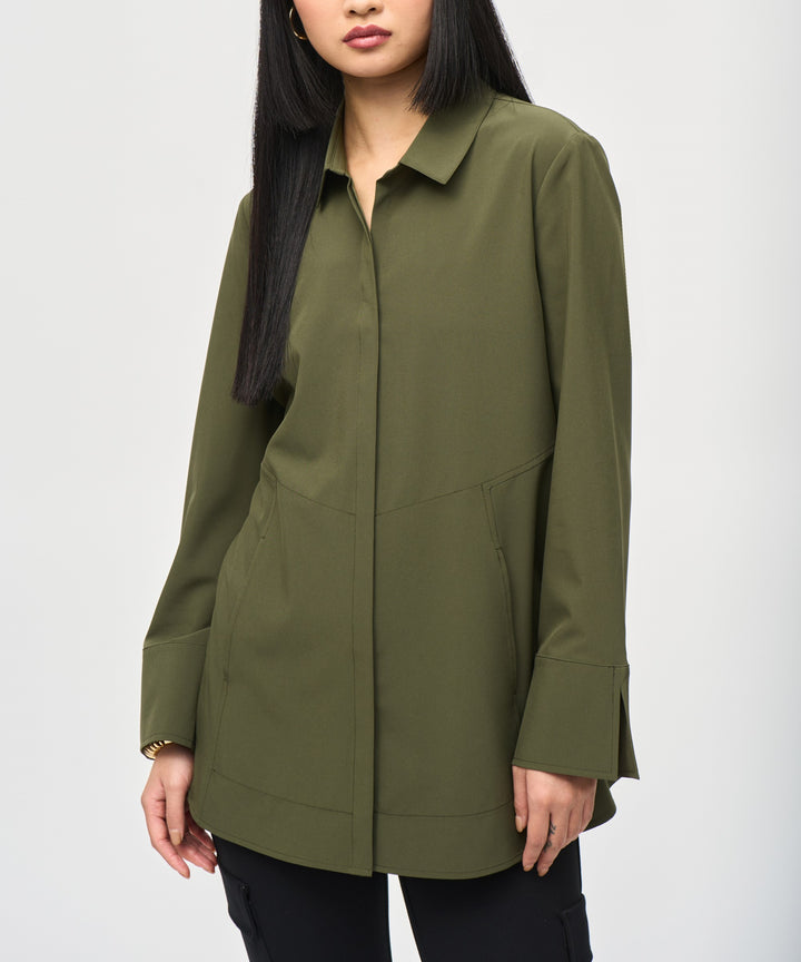 Joseph Ribkoff - Woven Button-Down Blouse With Pockets