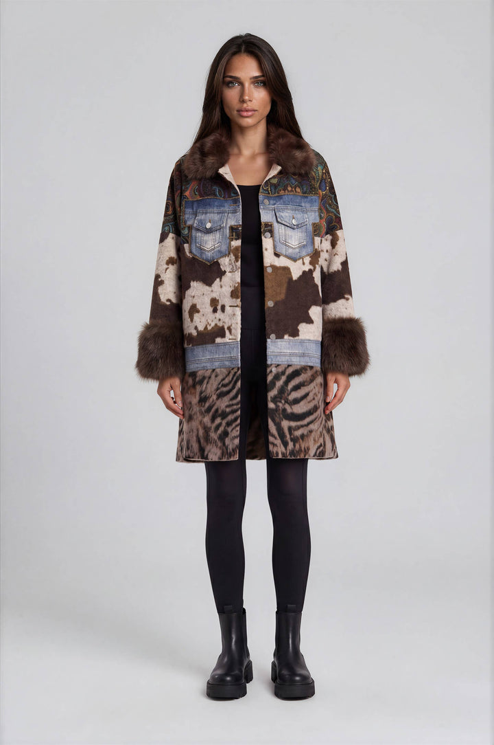 Adore Mixed Media Faux Fur Statement Coat detail view