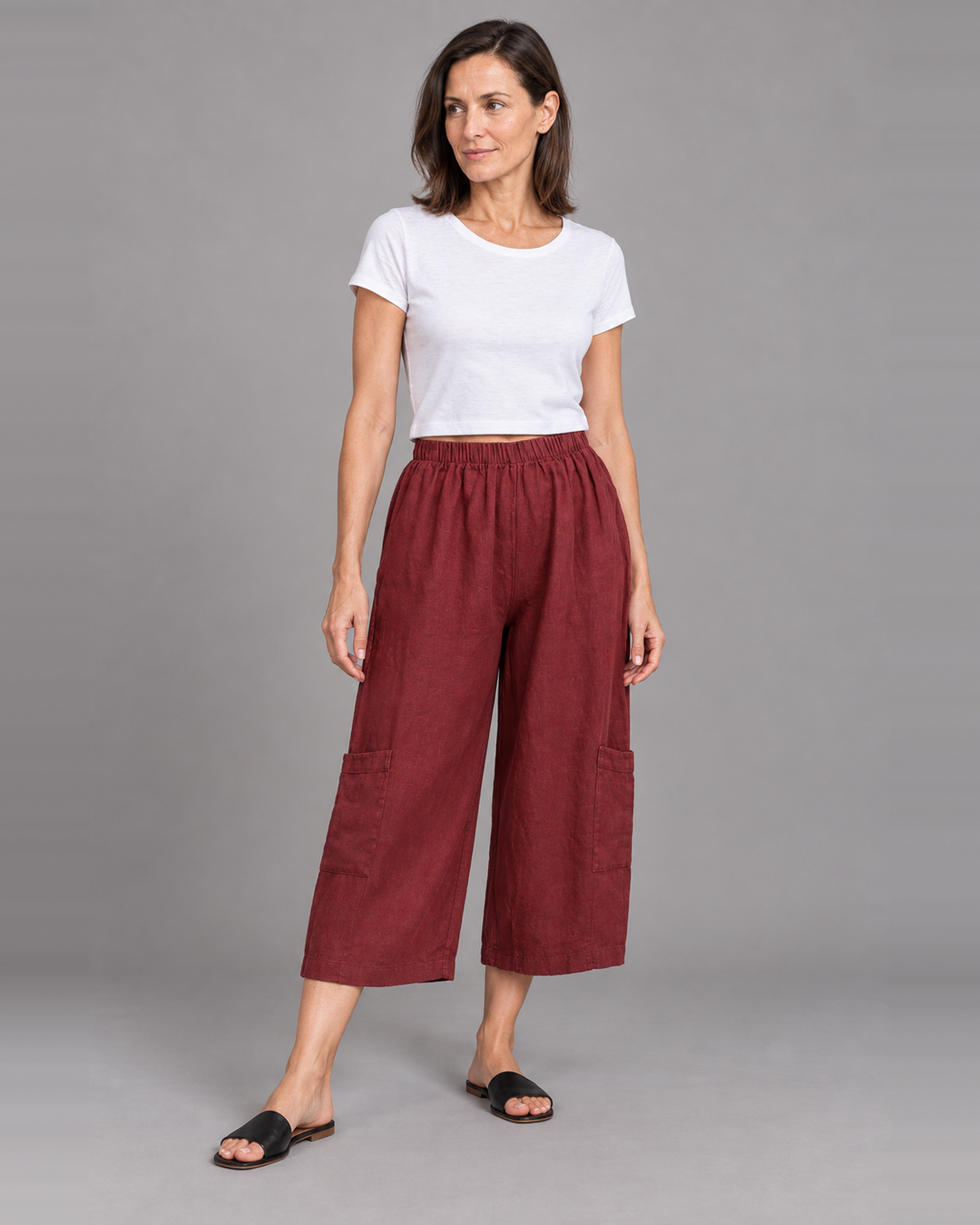 Bryn Walker Casbah Pant in Granada, heavy linen, front view on model