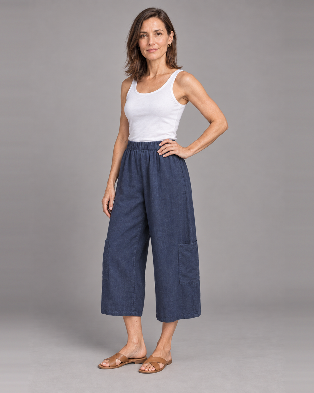 Bryn Walker Casbah Pant in Orion, heavy linen, front view on model