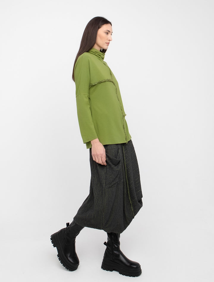Ozai N Ku - Frayed-Seam Cowl Neck Top
