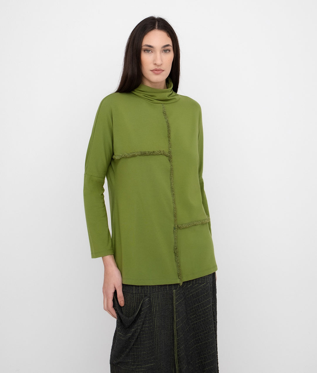 Ozai N Ku - Frayed-Seam Cowl Neck Top