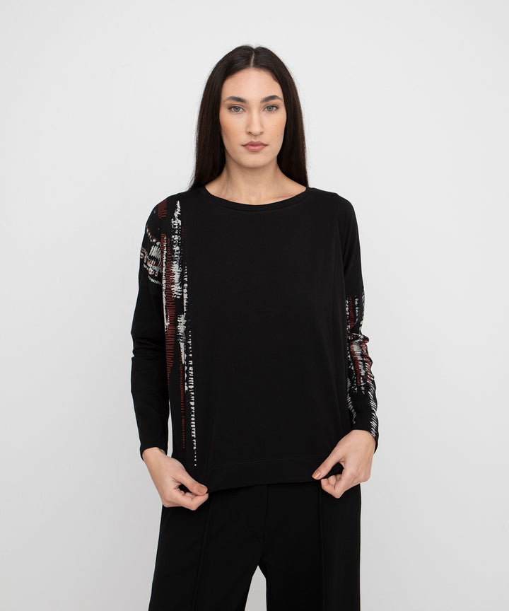 Ozai N Ku - Black Abstract Plaid Accent Top