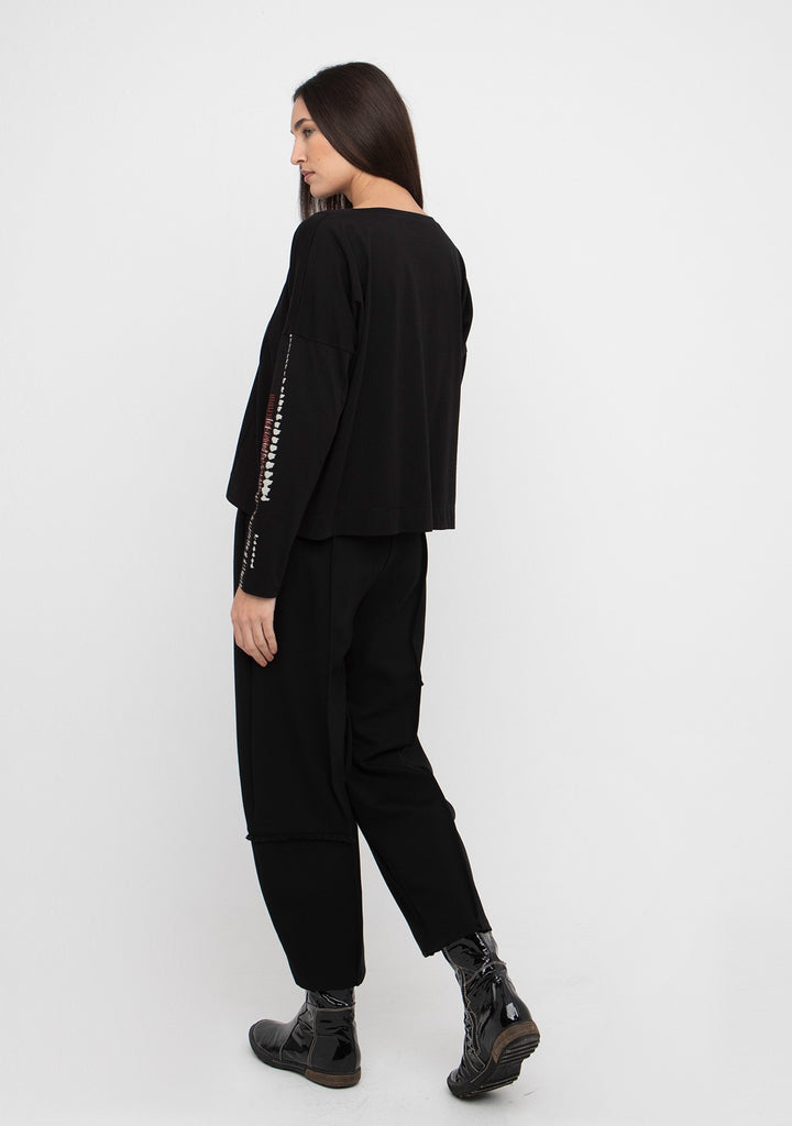 Ozai N Ku - Black Abstract Plaid Accent Top