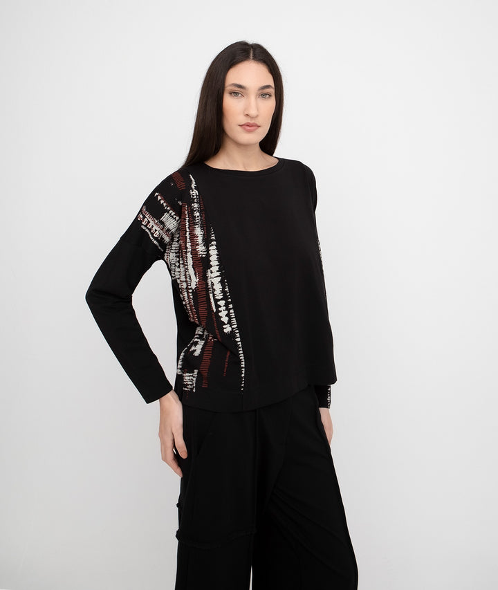 Ozai N Ku - Black Abstract Plaid Accent Top