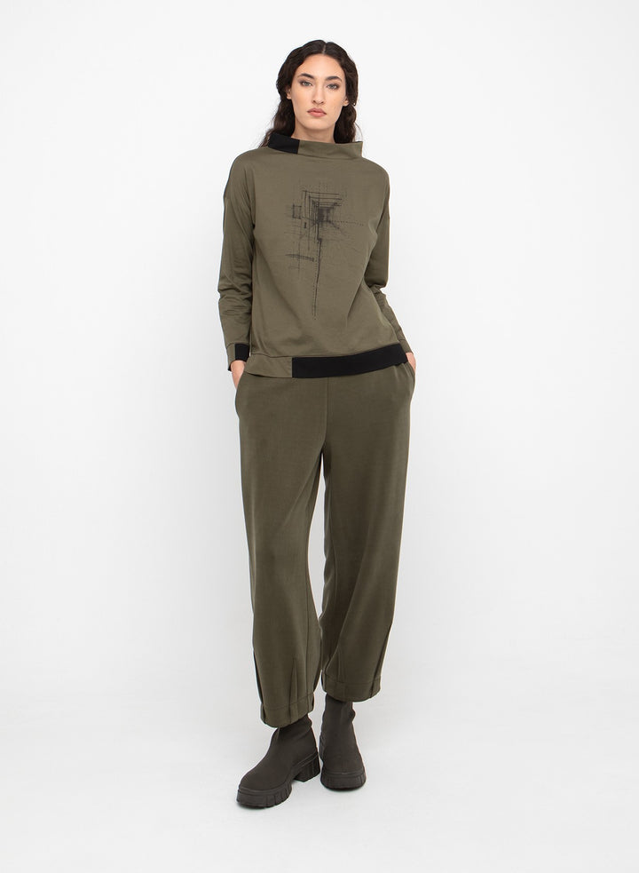 Ozai N Ku - Abstract Sketch Mock-Neck Top
