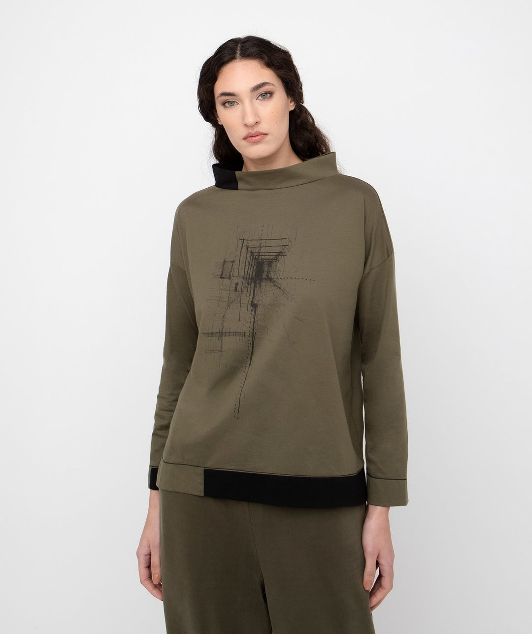 Ozai N Ku - Abstract Sketch Mock-Neck Top