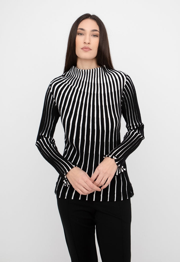 Ozai N Ku - Optic Stripe Sculpted Mock-Neck Top