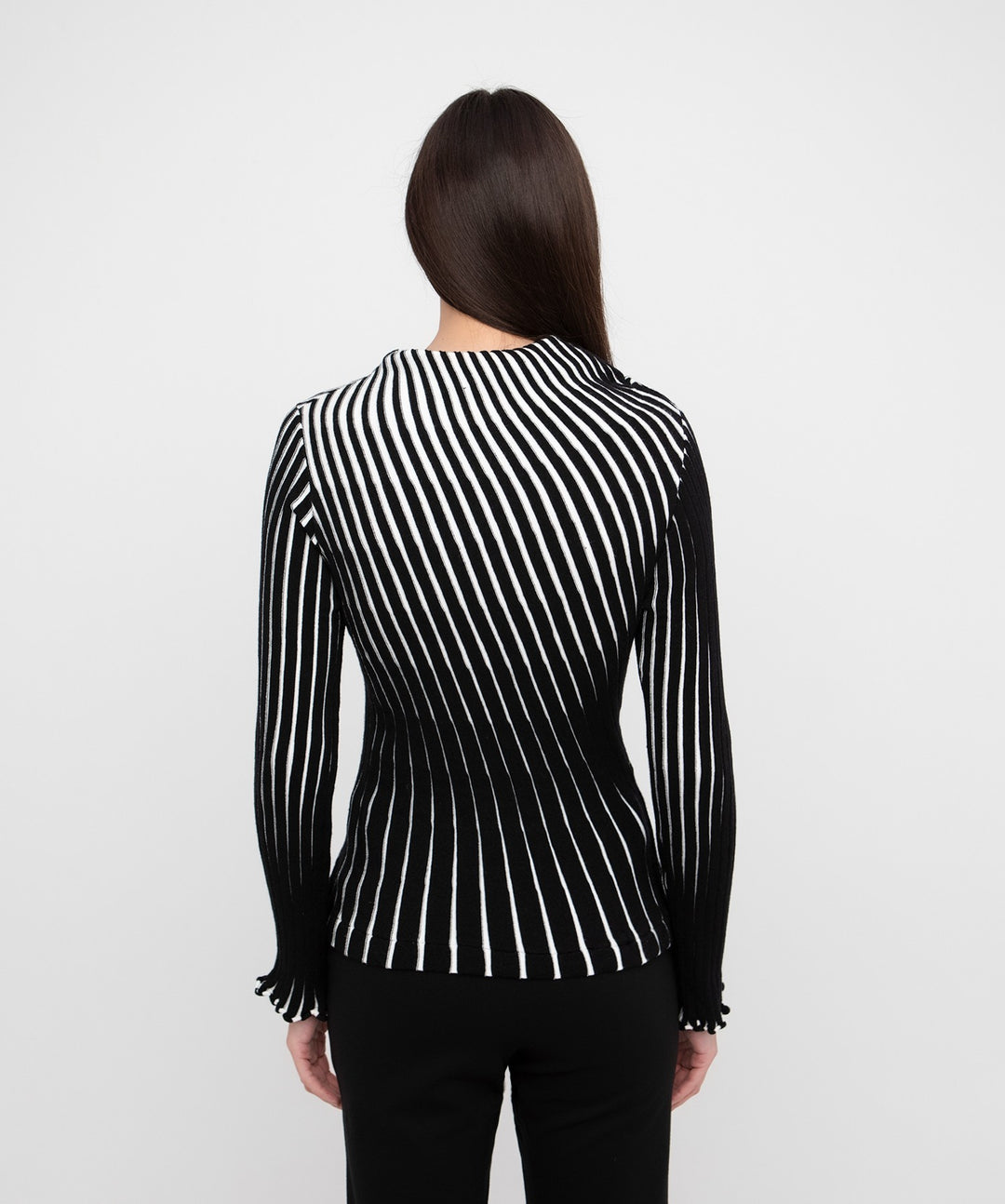 Ozai N Ku - Optic Stripe Sculpted Mock-Neck Top