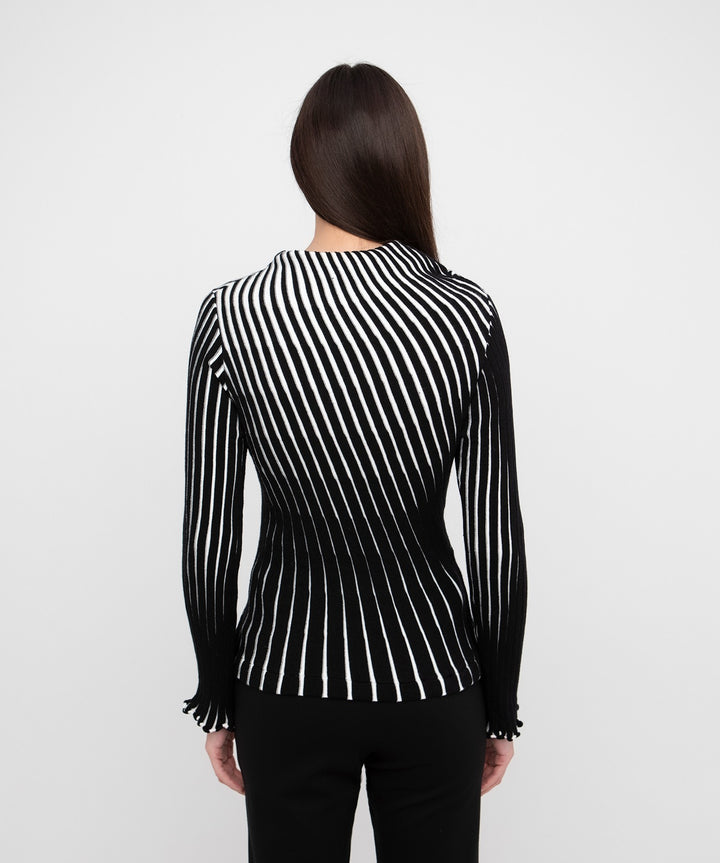 Ozai N Ku - Optic Stripe Sculpted Mock-Neck Top