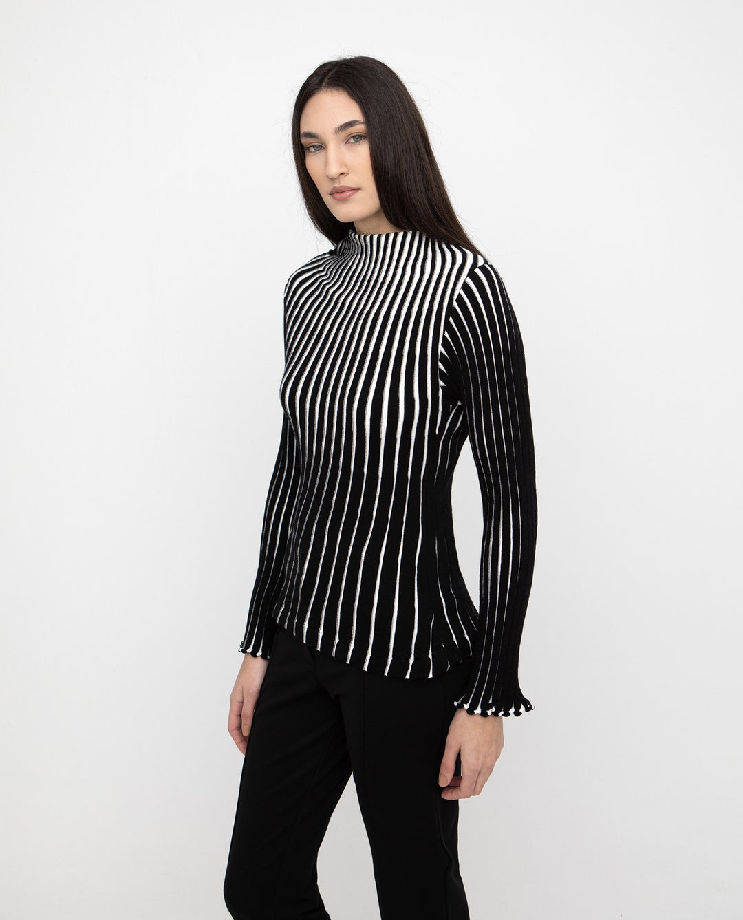Ozai N Ku - Optic Stripe Sculpted Mock-Neck Top
