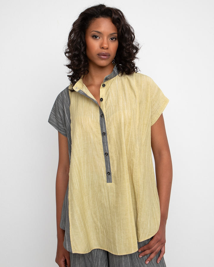 Ozai N Ku Mellow Popover Top, Butter/Slate FINAL SALE ITEM