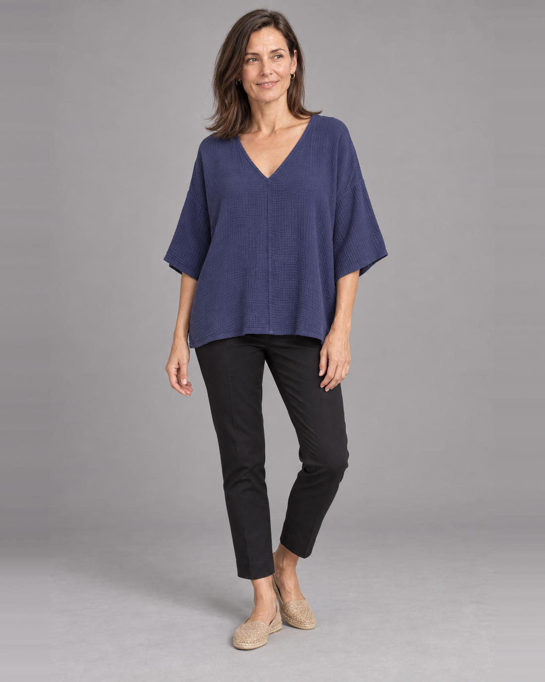 Bryn Walker Bax Shirt in Stargaze, gauze, front view on model