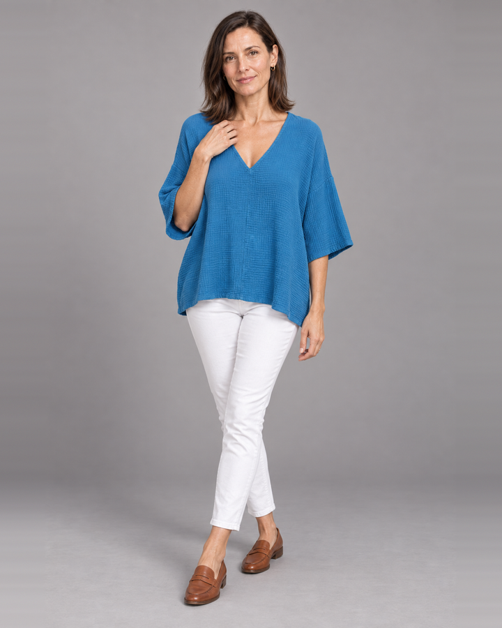 Bryn Walker Bax Shirt in Demoiselle, gauze, front view on model