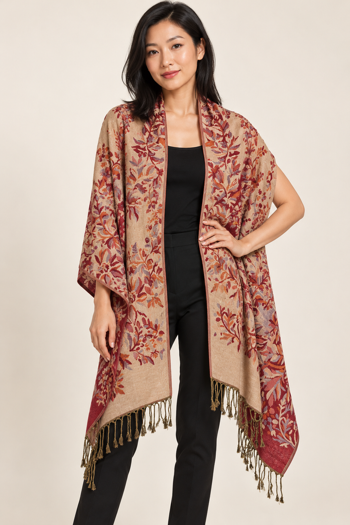 Burgundy Garden Reversible Pashmina Wrap