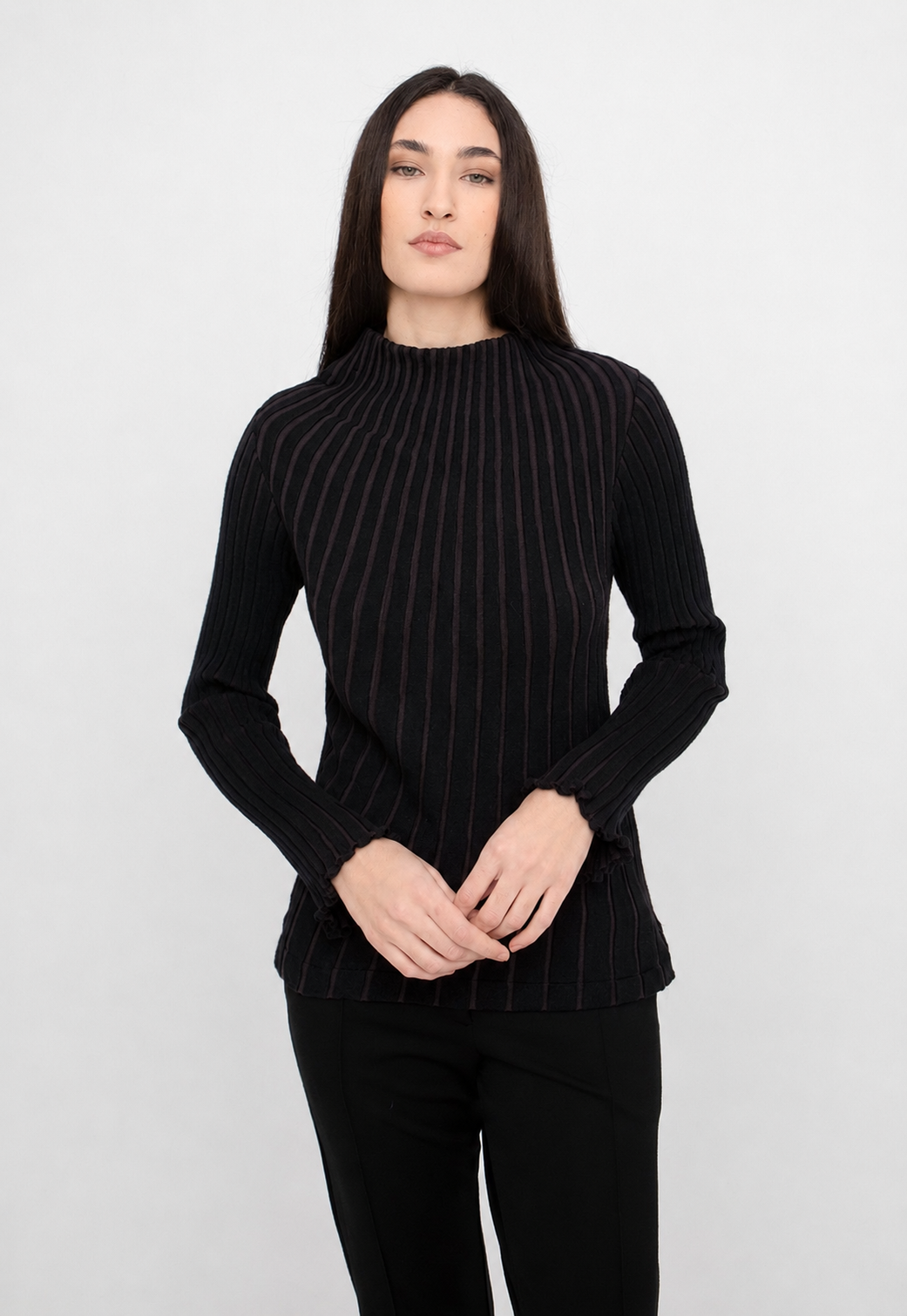 Ozai N Ku - Optic Stripe Sculpted Mock-Neck Top