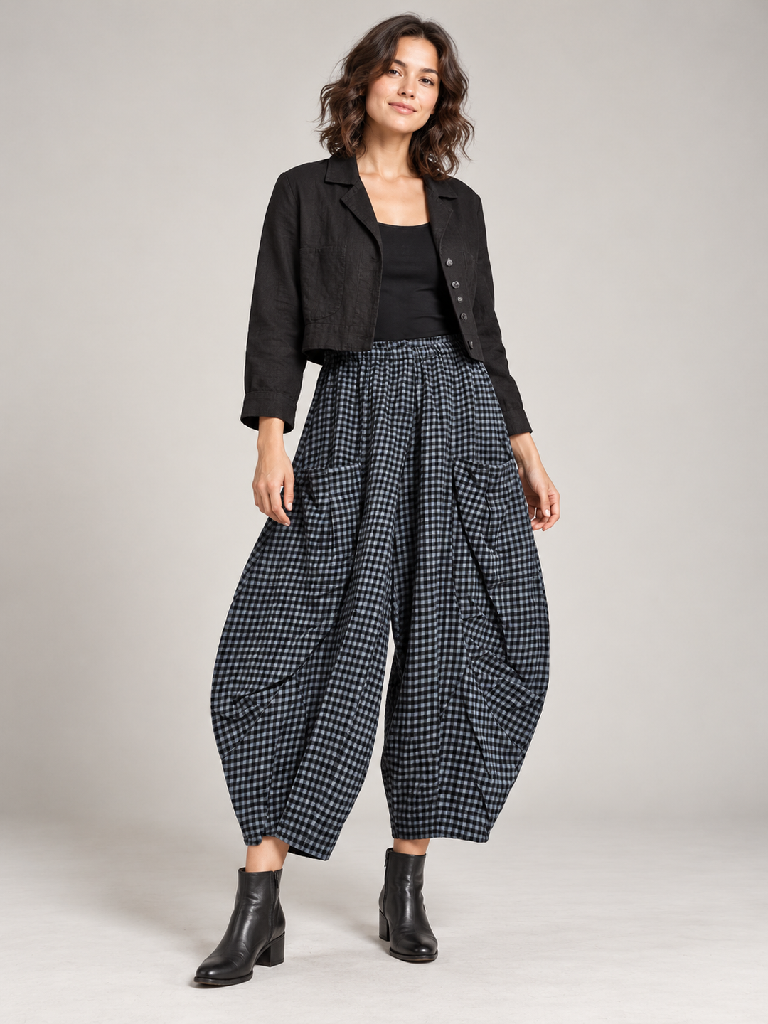 Geties By Eleven Stitch - Boho Check Cotton Double-Pocket Pants