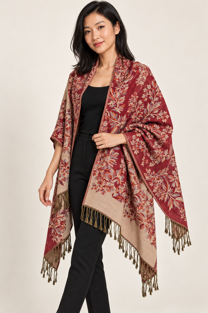 Burgundy Garden Reversible Pashmina Wrap