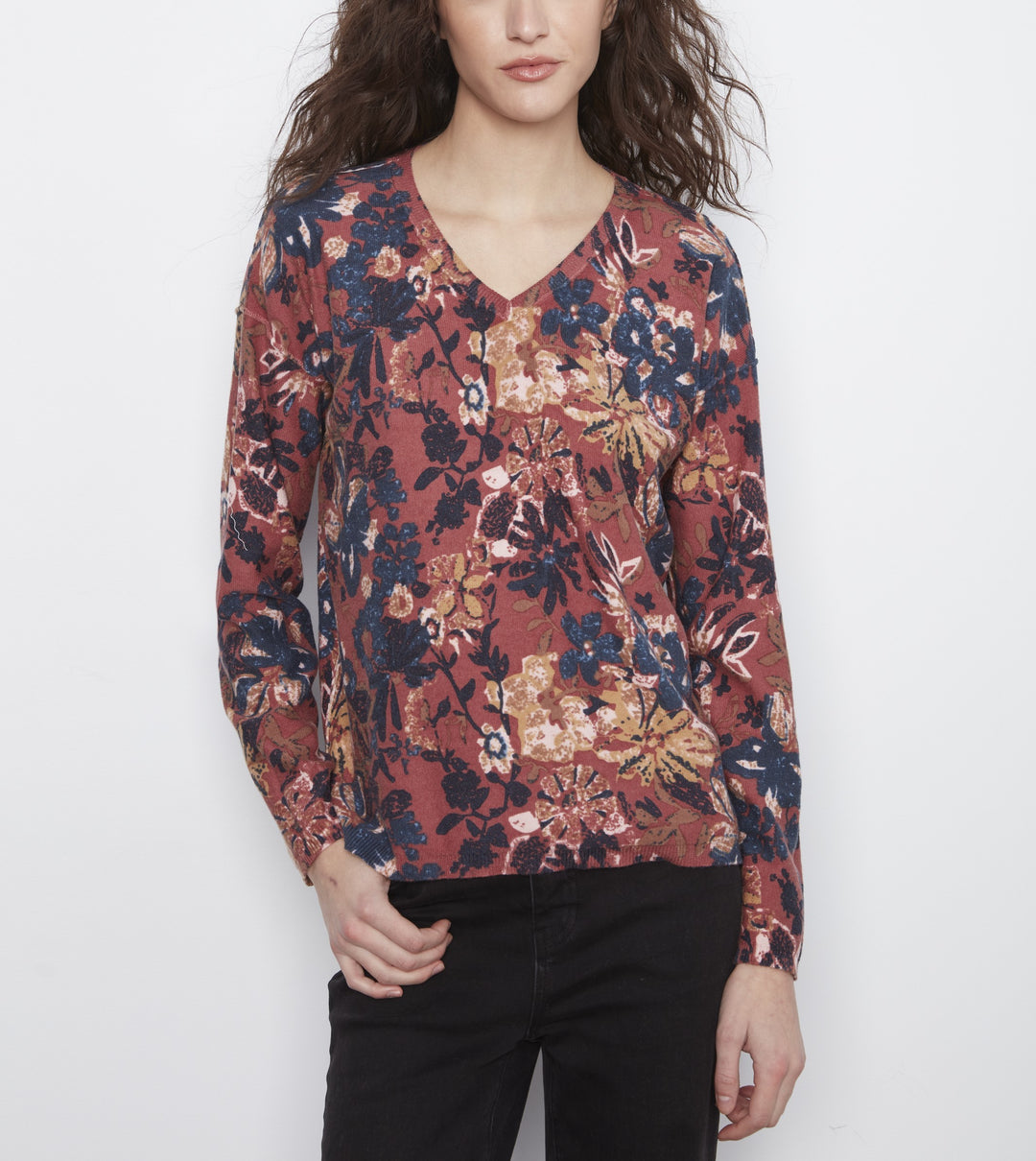Charlie B - Long Sleeve Drop Shoulder Reversible Printed Sweater