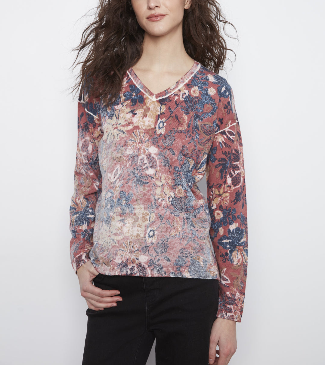 Charlie B - Long Sleeve Drop Shoulder Reversible Printed Sweater