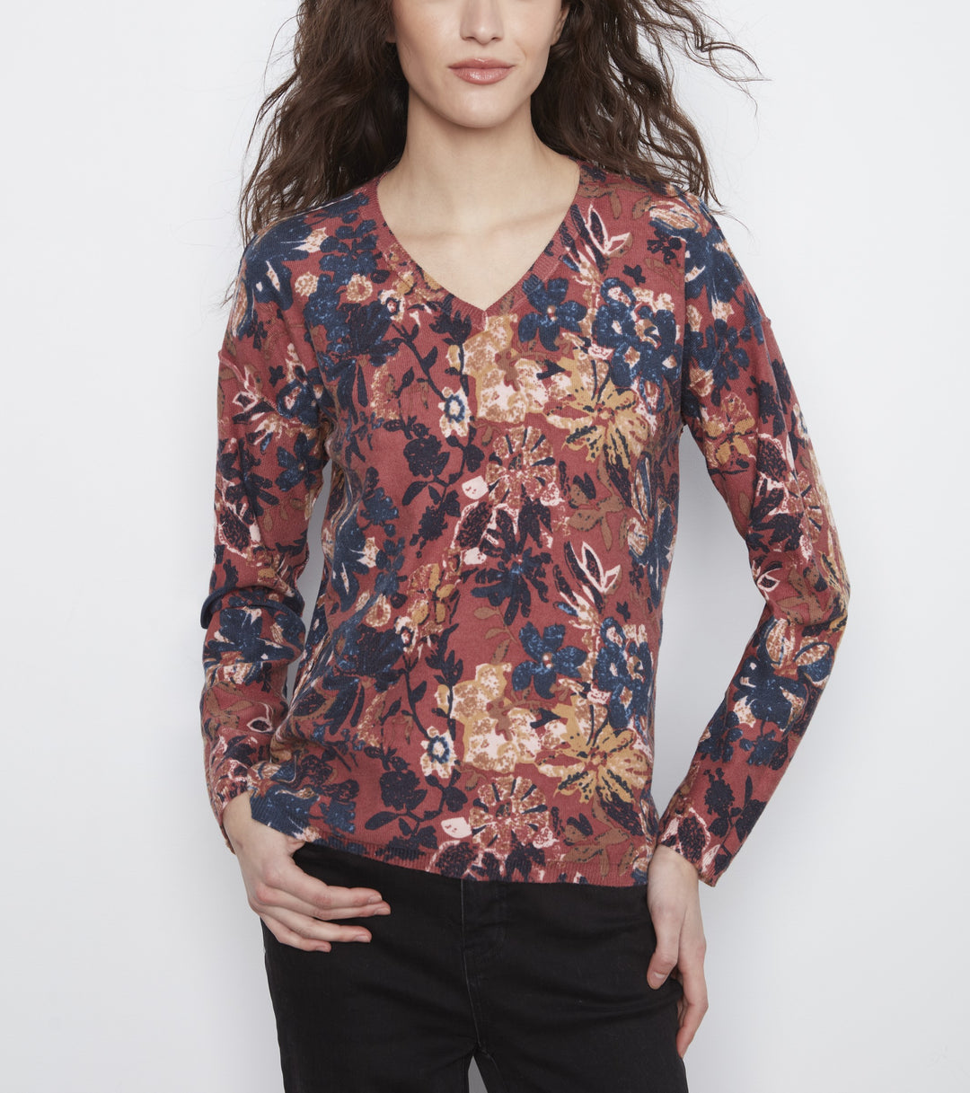 Charlie B - Long Sleeve Drop Shoulder Reversible Printed Sweater