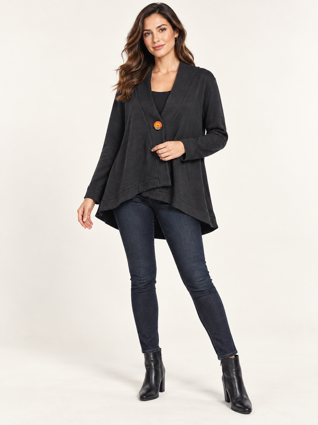 Focus Clothing - Artful Ease One-Button Draped Cardigan Jacket FINAL SALE ITEM