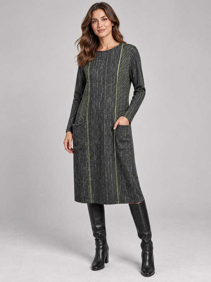 Ozai N Ku - Contrast-Stitch Pocket Midi Dress