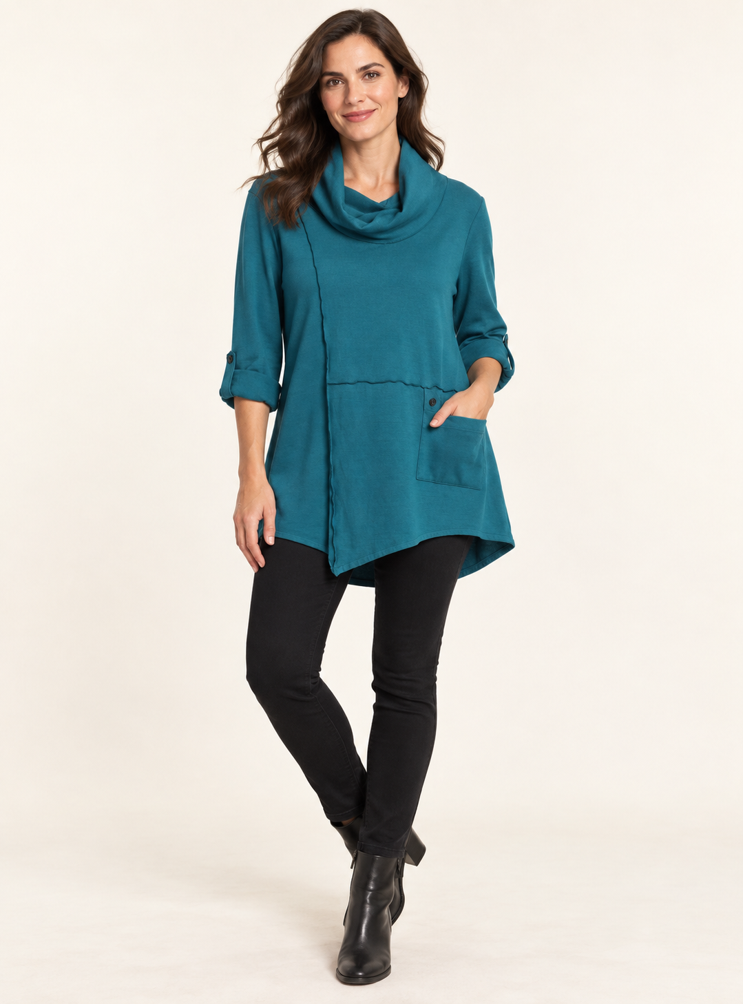Focus Mock Neck Tunic in Teal