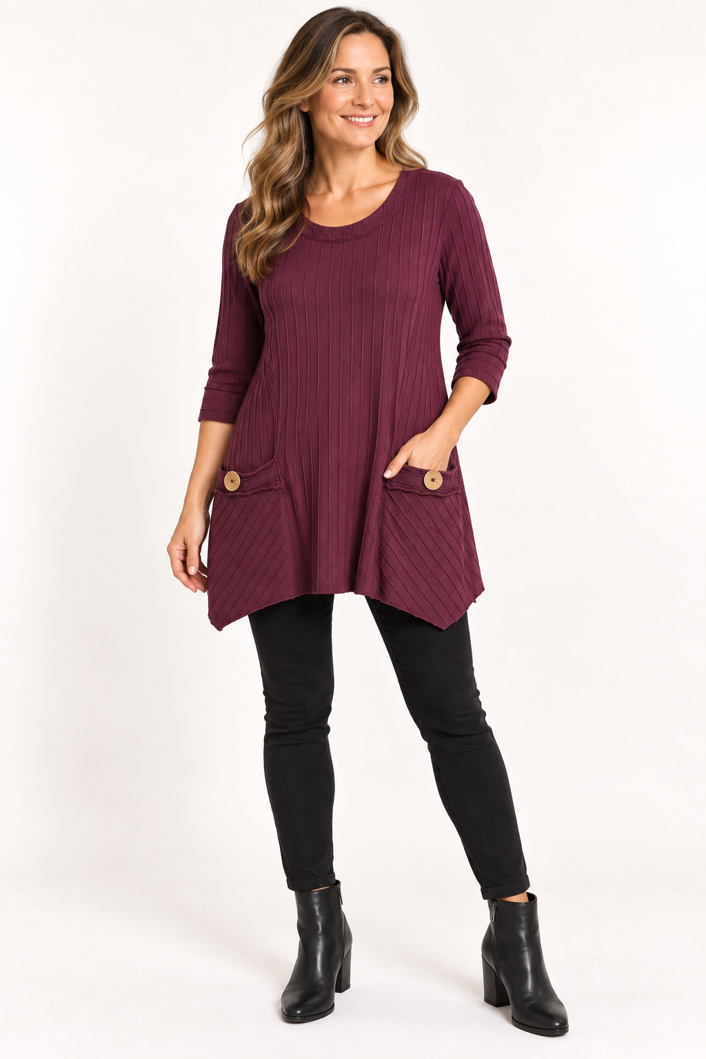 Focus Clothing - Textured Ribbed Button-Pocket Swing Tunic FINAL SALE ITEM