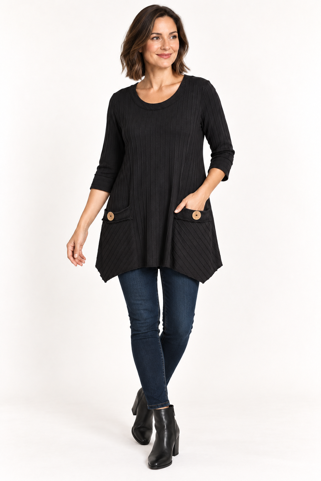 Focus Clothing - Textured Ribbed Button-Pocket Swing Tunic FINAL SALE ITEM