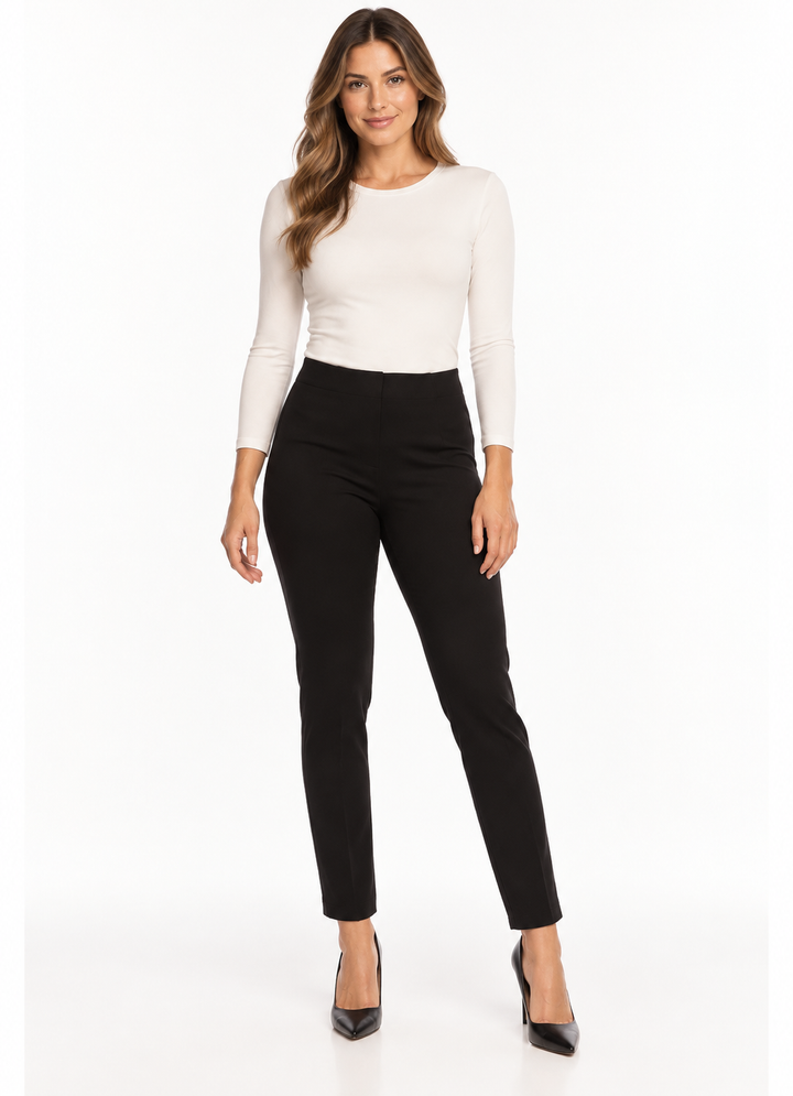 LIOR Women's Black 28" Inseam Tapered Ankle Pant In Ponte - "Sasha"