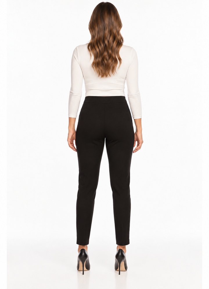 LIOR Women's Black 28" Inseam Tapered Ankle Pant In Ponte - "Sasha"