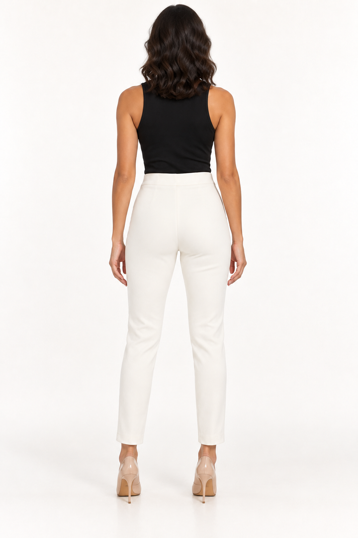 LIOR Women's Creme 28" Inseam Tapered Ankle Pant In Ponte - "Sasha"