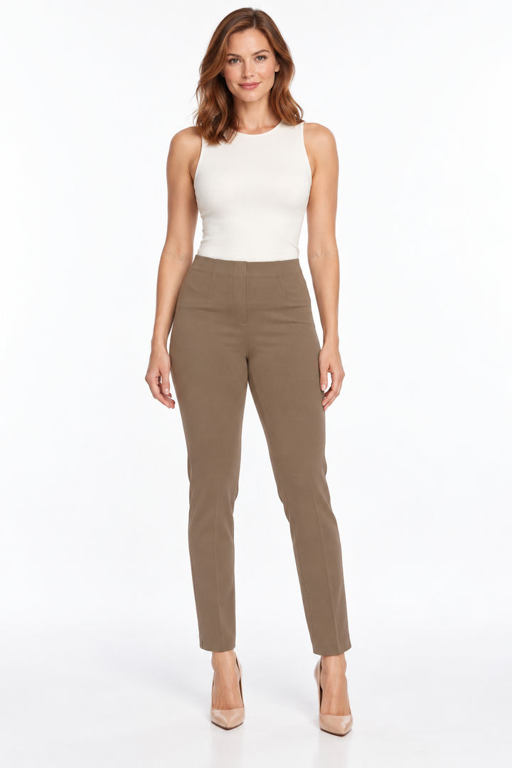 LIOR Women's Taupe 28" Inseam Tapered Ankle Pant In Ponte - "Sasha"