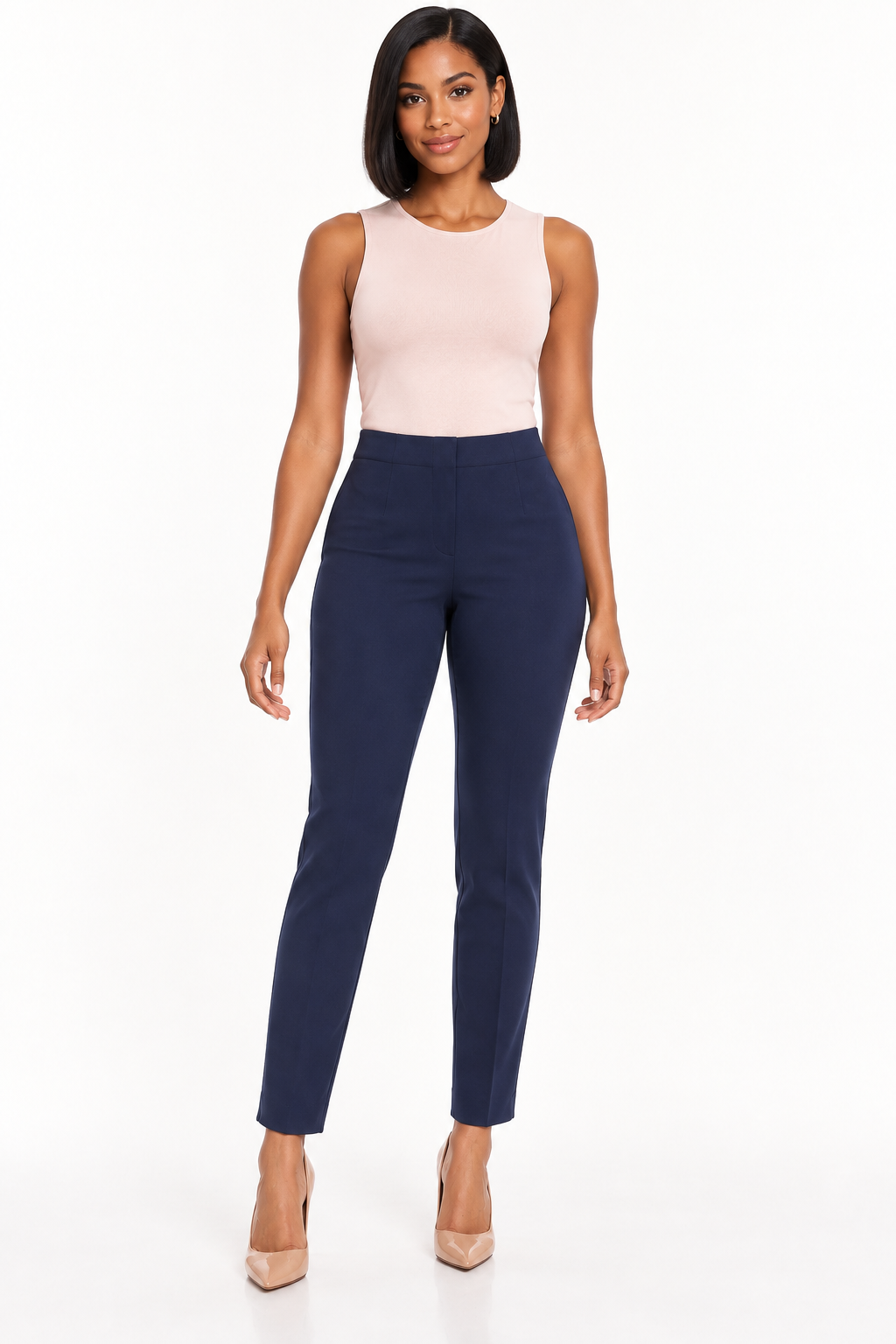 LIOR Women's Navy 28" Inseam Tapered Ankle Pant In Ponte - "Sasha"