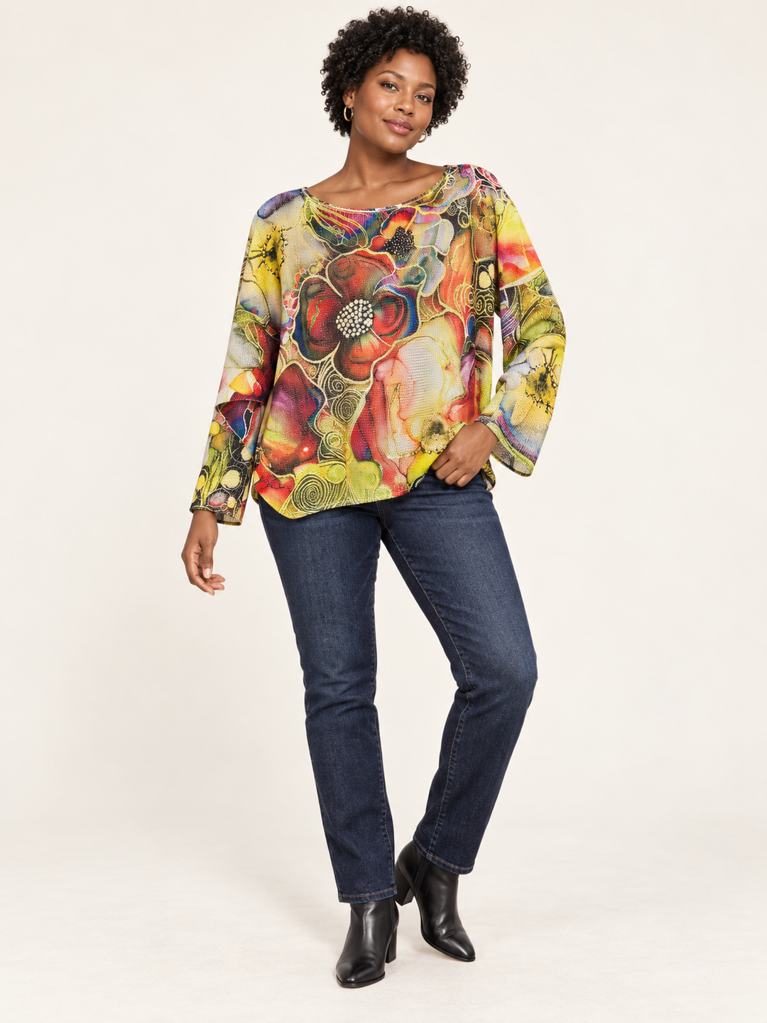 Boutique Karma - Artful Bloom Floral Mesh Top