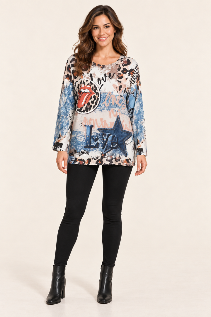 Focus Clothing - Wild Love Mixed-Print Graphic Top