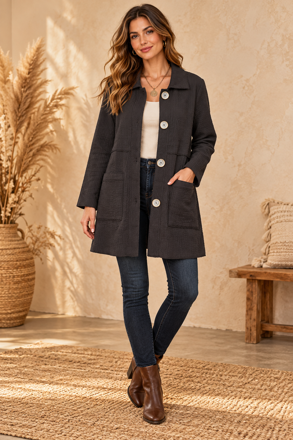 Focus Clothing - Charm Textured Longline Jacke FINAL SALE ITEM
