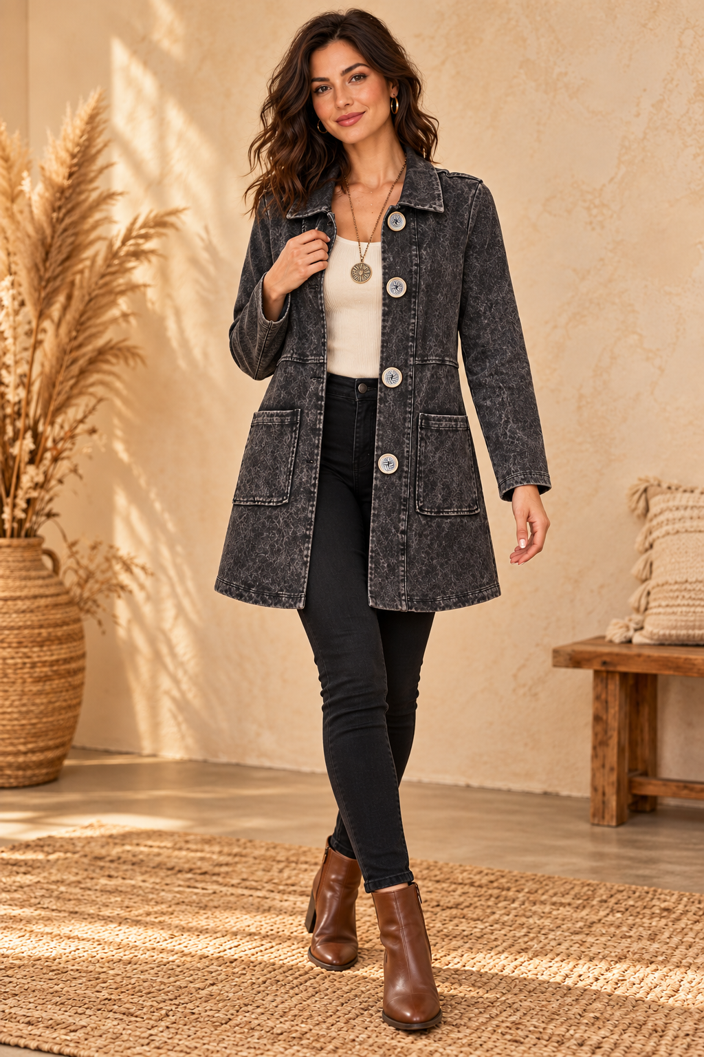 Focus Clothing - Midnight Muse Mineral-Wash Longline Jacket FINAL SALE ITEM