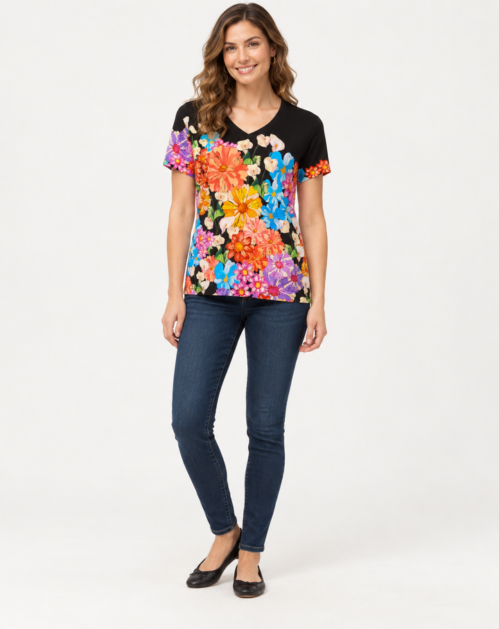 Johnny Was - The Janie Favorite Short Sleeve V‑Neck Tee Final Sale Item