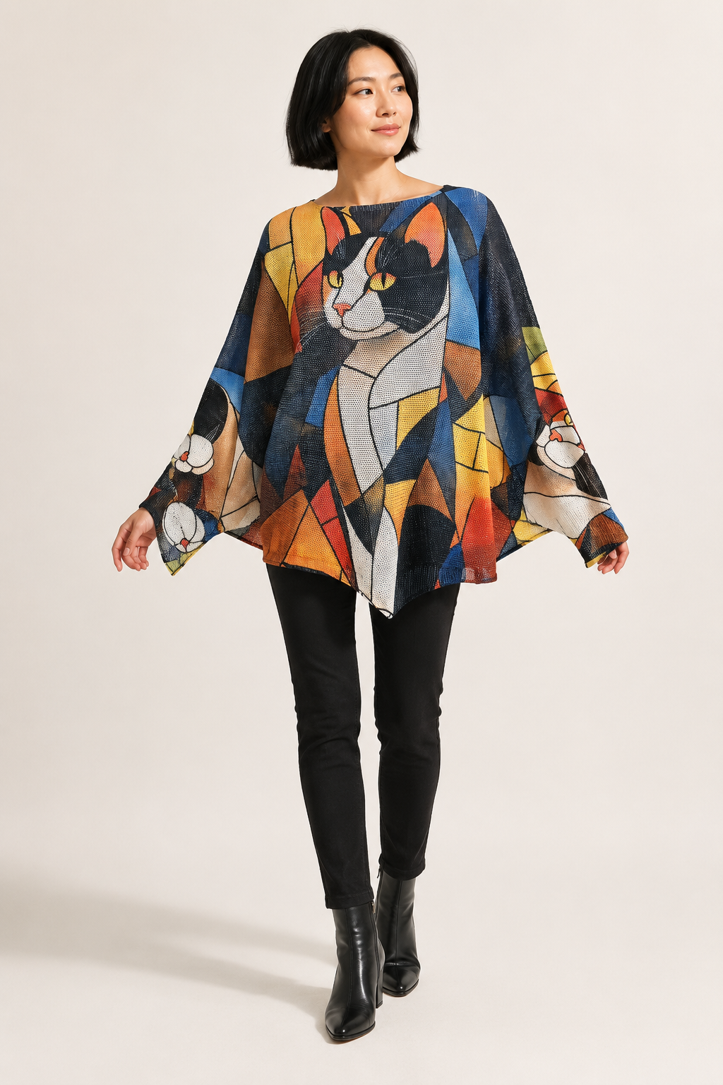 Boutique Karma - Mosaic Cat Draped Knit Top