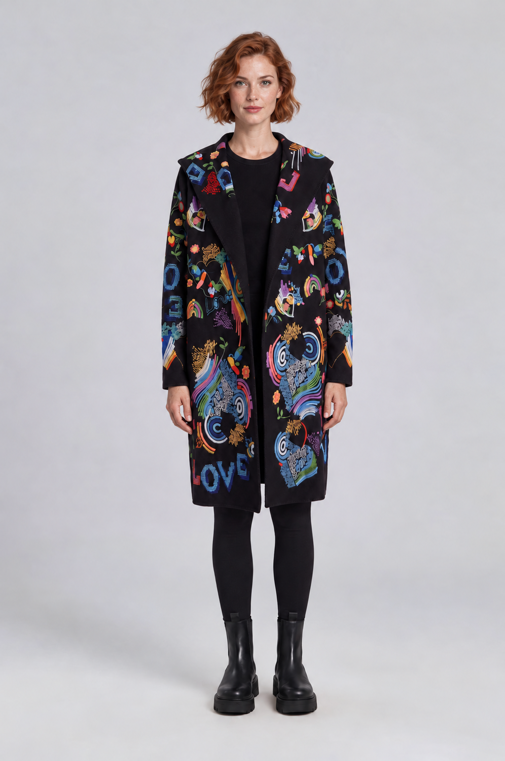 Adore Embroidered Love Hooded Jacket in Black Multi